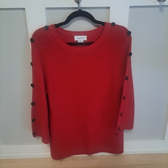 Liz Claiborne Red Button-Sleeve Tunic Sweater – Size Small - Picture 1 of 5